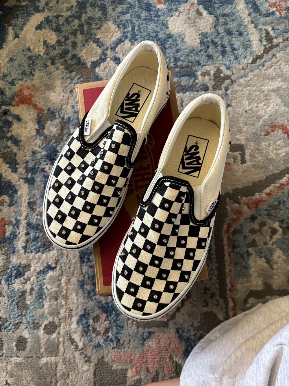 Vans Black & White Checkerboard Slip-On with Stud Accents
